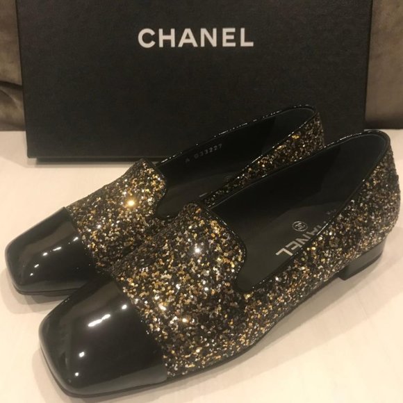 CHANEL 17K Milky Way Glitter Patent Cap Toe Loafers Moccasin Shoes Flats - Picture 7 of 10
